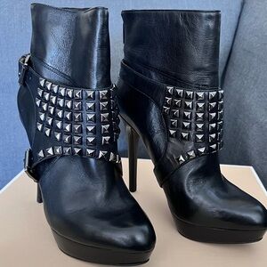 MICHAEL by Michael Kors Rock-N-Roll Black Leather Studded Heeled Bootie.